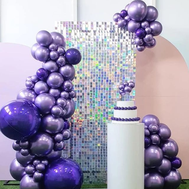 Purple-Silver-Balloon-Garland Custom Backdrops